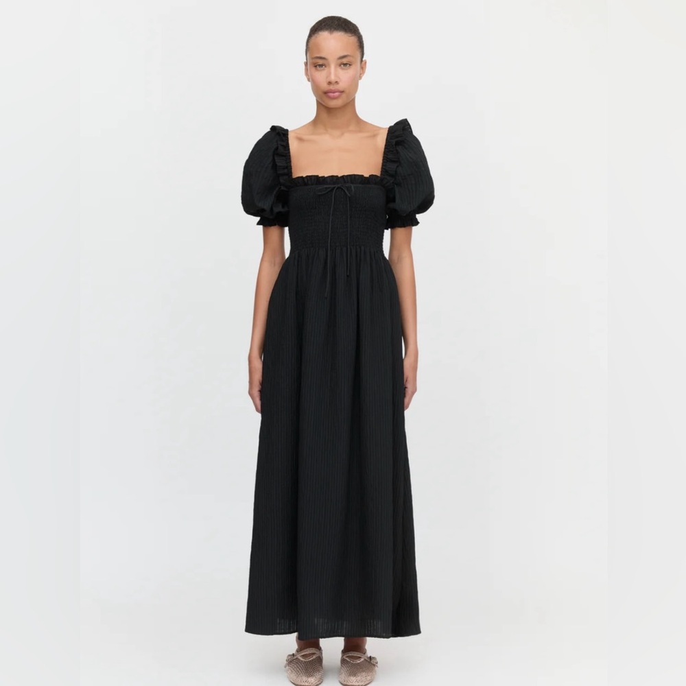 Hill House Scarlett smocked Elegant Black Puff Sleeve maxi Dress